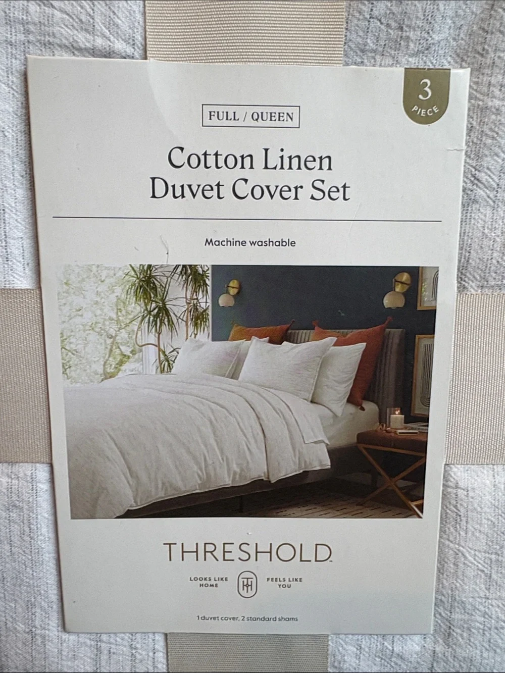 Threshold Cotton-Linen Duvet Cover Set Full/Queen Light Cream NEW